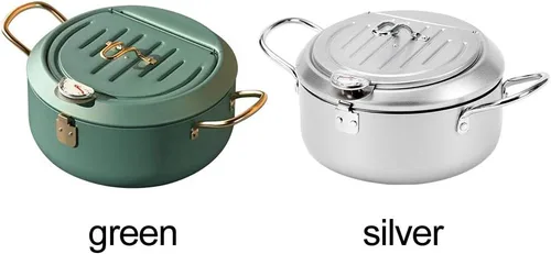 Vista 6 de Freidora de 9.4 in con tapa con bisagras, escurridor de aceite, control de temperatura ajustable, perfecta para cocinas de inducción, estufas