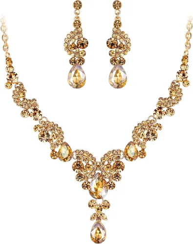 Vista 31 de Ever Faith - Conjunto de collar y aretes de lágrima con cristales de diamantes de imitación para novia, ondas florales