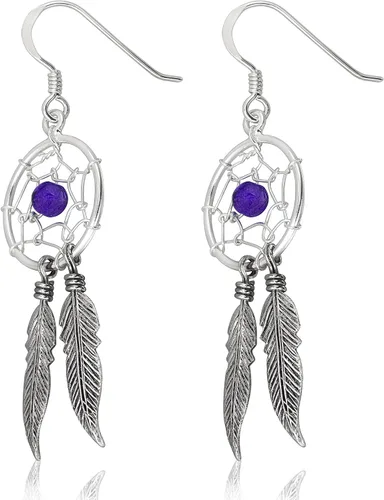 Vista 4 de WithLoveSilver - Aretes colgantes de plata de ley 925 con diseño de atrapasueños