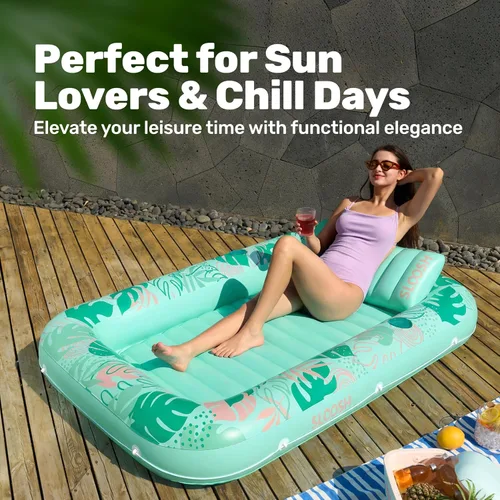 Vista 8 de SLOOSH Flotador inflable para tumbona de piscina, 70 x 46 pulgadas, flotadores de piscina para adultos con almohada, flotador 4 en 1 para balsa