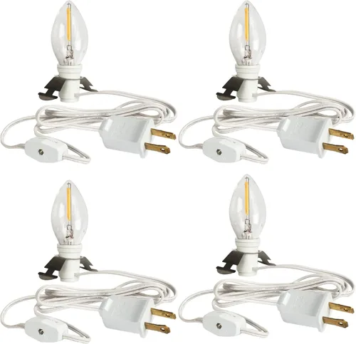Vista 8 de Dazzle Bright - Juego de 2 cables accesorios de 6 pies con bombilla de luz incandescente E12, cable blanco con enchufe de interruptor