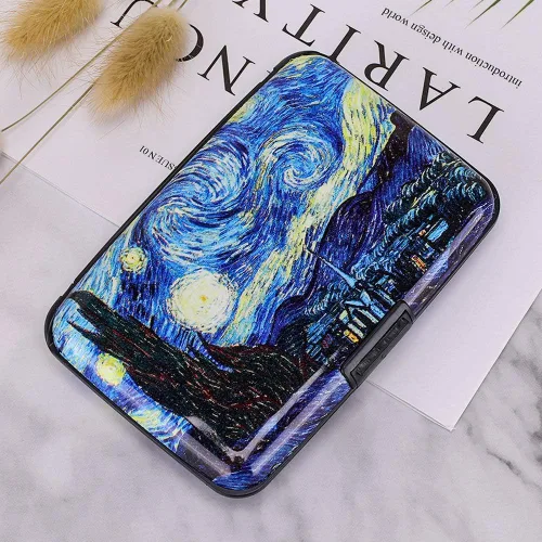 Vista 7 de ELFISH Cartera de aluminio con bloqueo RFID para tarjetas de crédito para hombres y mujeres, ver luna, Cartera RFID