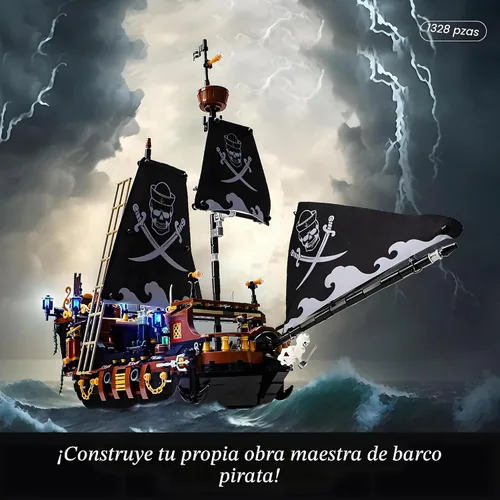 Vista 2 de Kit de bloques de construcción de barco pirata de 1328 piezas, regalo para adolescentes