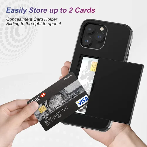 Vista 2 de Funda protectora resistente compatible con iPhone 15 Pro con tarjetero y protector de pantalla a prueba de golpes para hombres y mujeres