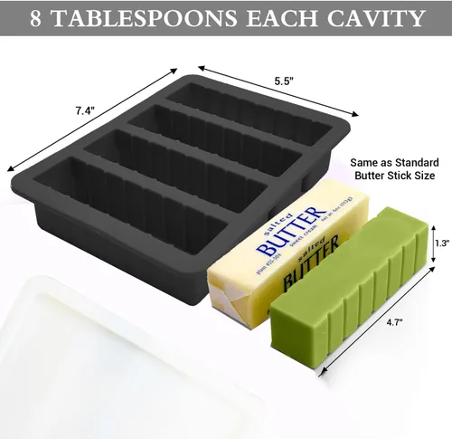 Vista 2 de Molde de silicona para mantequilla con tapa, bandeja de mantequilla antiadherente para hacer 4 palitos de mantequilla, formas de recipiente