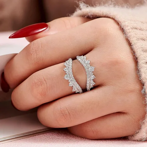 Vista 2 de Wuziwen Anillo de boda curvado para mujer, anillo reforzador, protector para anillos de compromiso, plata de ley 925 CZ