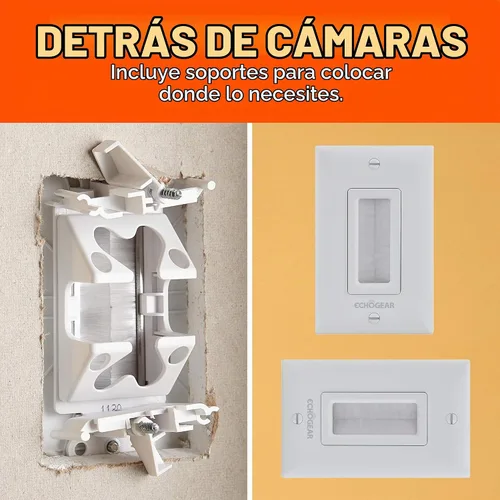 Vista 3 de ECHOGEAR Placa de cepillo de pared para ocultar hasta 8 cables de bajo voltaje, cepillos resistentes con diseño de captura de cables, paso de cable