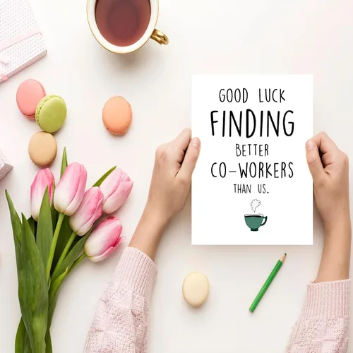 Vista 5 de Divertida tarjeta de despedida de compañero de trabajo para colegas nuevo trabajo, tarjetas de buena suerte Goodbay para compañeros de trabajo