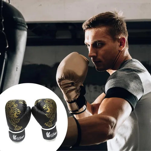 Vista 8 de LAFANDE Guantes de boxeo para hombres y mujeres, guantes de combate transpirables de Muay Thai Negro