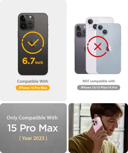 Vista 2 de Funda diseñada para iPhone 15 Pro Max, potente atracción magnética [soporte de protector de cámara] [protección contra caídas de grado militar]