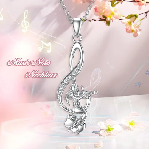 Vista 5 de Bailarín de ballet de plata de ley 925, gimnasia, nota musical, collar, bailarina, baile, música, joyería, regalos para mujeres y niñas amantes