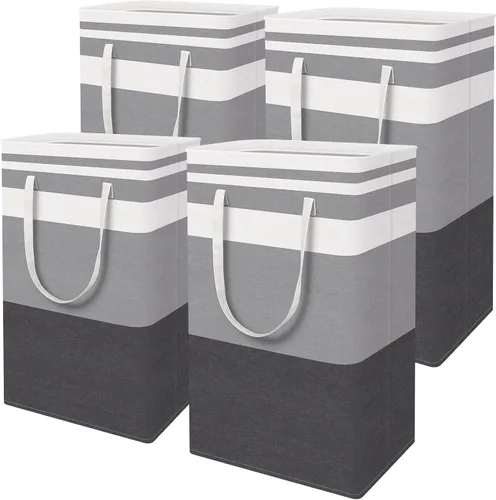 Vista 9 de HomeHacks Paquete de 3 cestas grandes para la ropa sucia, 75 litros cada una, impermeable, cesta de ropa independiente, cesta de ropa alta plegable