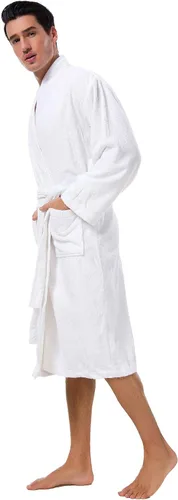 Vista 3 de SIORO Bata de baño de algodón suave para hombre, bata de baño de tela de rizo para spa, hotel, bañera de hidromasaje