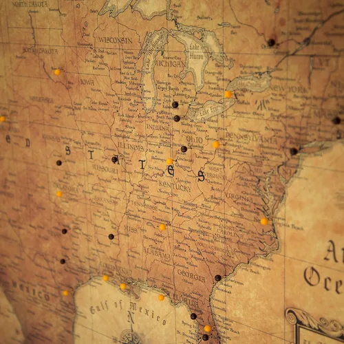 Vista 4 de Mapa de viaje Push Pin USA - Golden Aged - Fabricado en Ohio, EE. UU