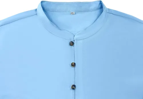 Vista 2 de Kubsid Mens Henley Shirts Casual T Shirt Long Sleeve Banded Collar Button Down Vintage Beach Tops