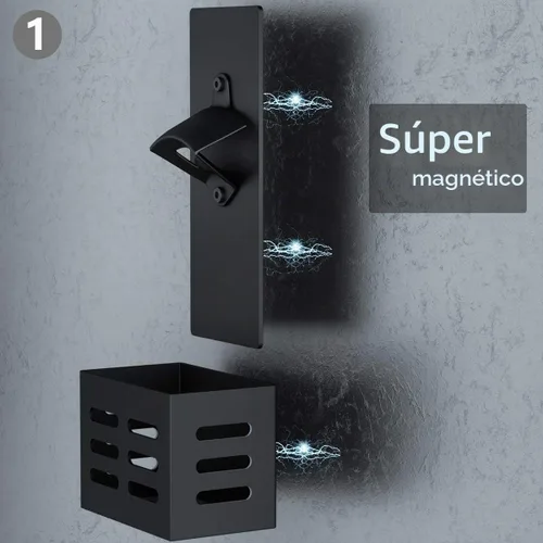 Vista 4 de Weallbuy Abrebotellas magnético montado en la pared con tapa colector Negro