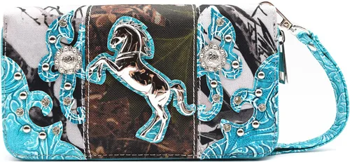 Vista 3 de Camuflaje Estilo Occidental Totes Bolso Floral Tachonado Bolso de Cuero Tooled Bolso de Cuero de las Mujeres del País Bolsa de Hombro Cremallera