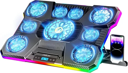 Vista 7 de Almohadilla de refrigeración ChillCore RGB para laptop de juegos con ventilador turbo de 5.5", enfriamiento rápido para laptops de 15.6-19.3