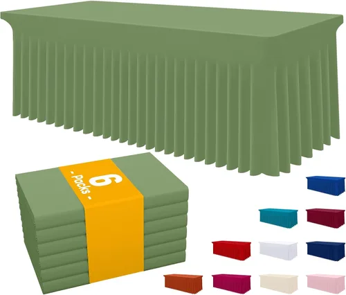 Vista 21 de Smiry Mantel de Spandex Paquete de 6, Mantel Elástico Ajustable Extensible para Mesas Rectangulares de 4 Pies, Cubierta de Mesa Impermeable Lavable
