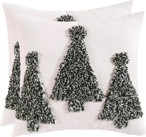 Vista 11 de Juego de 2 fundas de almohada acolchadas de Navidad de 20 x 20 pulgadas, árbol de Navidad rojo con copo de nieve, funda de almohada para fiesta