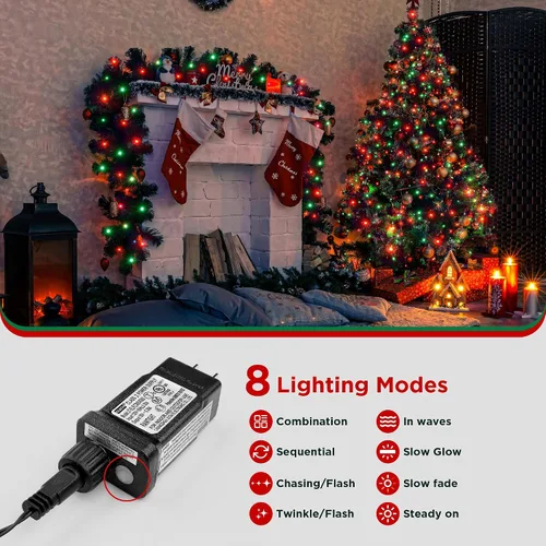 Vista 2 de BlcTec Luces de Navidad para interiores y exteriores, 300 luces LED de 108 pies con certificación UL para árbol de Navidad con 8 modos