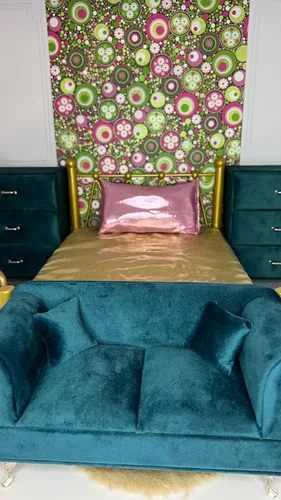 Vista 3 de Eledoll 1:6 Muebles para casa de muñecas Sofá de terciopelo verde oscuro pavo real