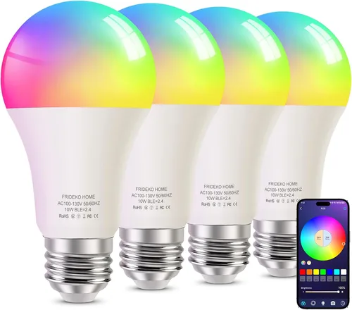 Vista 13 de FRIDEKO HOME Bombillas inteligentes – Bombilla LED regulable que cambia de color para el hogar, funciona con sincronización de música Bluetooth