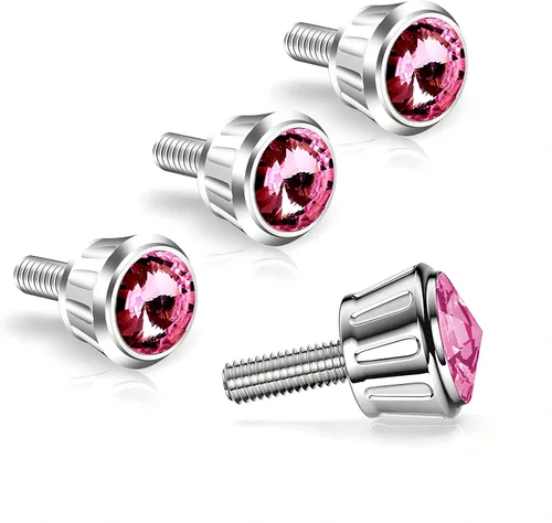 Vista 7 de Pack-4 Kit de Sujetadores de Tornillos Brillantes para Placa de Matrícula, Tapas de Tornillos Antirrobo con Cristales de Imitación para Automóvil