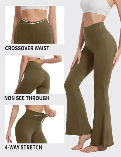 Vista 16 de ZOOSIXX Pantalones de yoga acampanados para mujer, leggings cruzados suaves con corte de bota