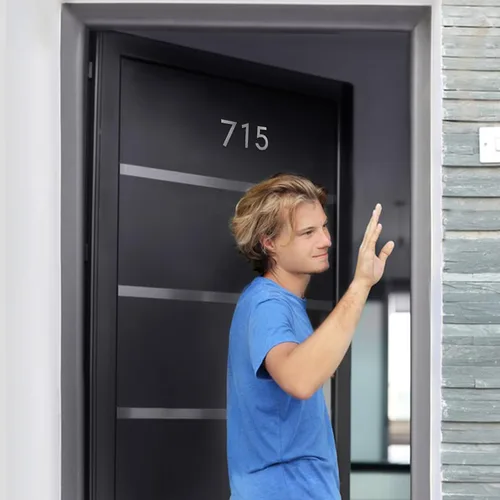 Vista 5 de Números de casa modernos de 3 pulgadas, número de buzón de correo plateado cepillado, material de acero inoxidable, números de puerta autoadhesivos 8