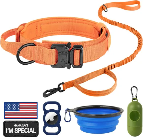 Vista 8 de HYDEME Collar táctico ajustable para perro, collar de nailon de entrenamiento militar con mango de control y hebilla de metal pesado para perros