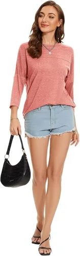 Vista 126 de ZENNILO Camisetas casuales de manga 3/4 para mujer, holgadas, cuello redondo, lindas camisetas básicas