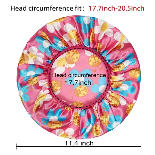 Vista 5 de 3 gorros para niños, gorros para niñas, gorro de seda satinada para dormir, gorro de dormir de banda ancha suave para trenzas de cabello rizado