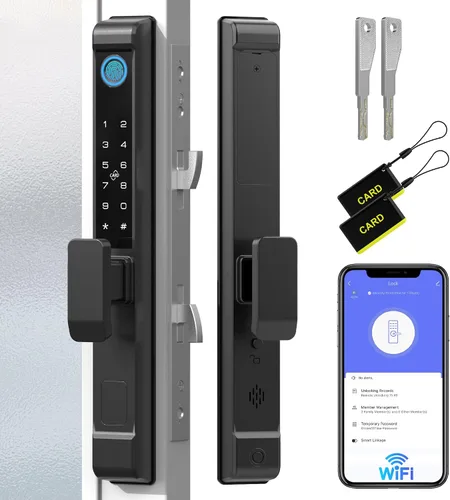 Vista 10 de Anweller Cerradura de puerta corredera de cristal con mortaja 2085, teclado inteligente con código de huellas dactilares, aplicación remota RFID