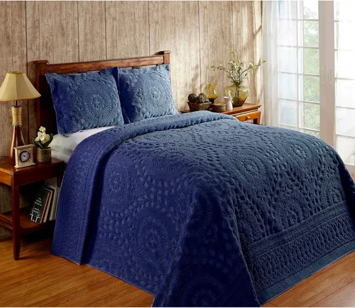 Vista 11 de Better Trends 1 colcha de chenilla tamaño matrimonial/doble, ropa de cama de chenilla 100% algodón, patrón de medallón ligero, decoración