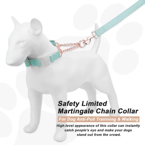 Vista 3 de Collar Martingala de cuero suave para perros, cadena de oro rosa limitada con hebilla de liberación rápida, elegante collar de entrenamiento