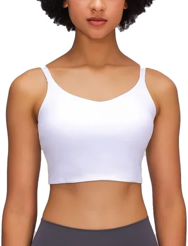 Vista 2 de Brasier deportivo acolchado para mujer con correas ajustables, sujetadores de yoga suaves de línea larga para entrenamiento, fitness, camisetas sin