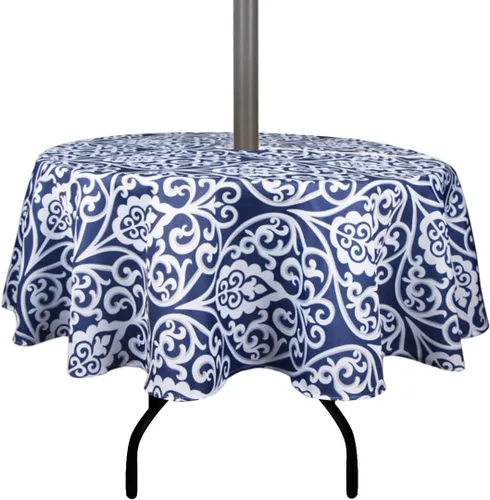 Vista 21 de Stripe Outdoor Tablecloth Water Resistant Polyester Fabric Table Cover with Zipper Umbrella Hole for Garden Patio Tabletop 60x84inch Rectangle,Black