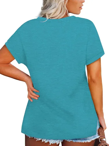 Vista 4 de VISLILY Camisetas de verano con cuello en V y manga enrollada para mujer