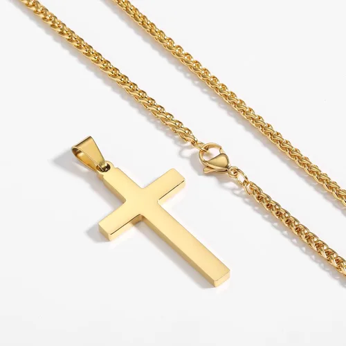 Vista 3 de RS Collar de cruz para hombres niños y mujeres de 16 a 24 pulgadas cadena con colgante de cruz de acero inoxidable regalo religioso Acero inoxidable