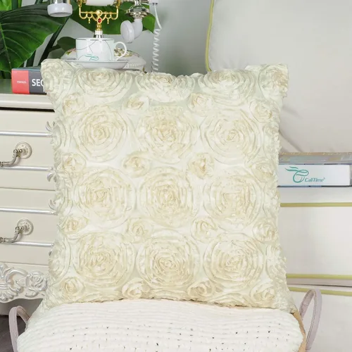 Vista 3 de CaliTime Paquete de 2 fundas de cojín, fundas de almohada para sofá, hogar, rosas sólidas, estéreo, floral, 18 x 18 pulgadas, beige