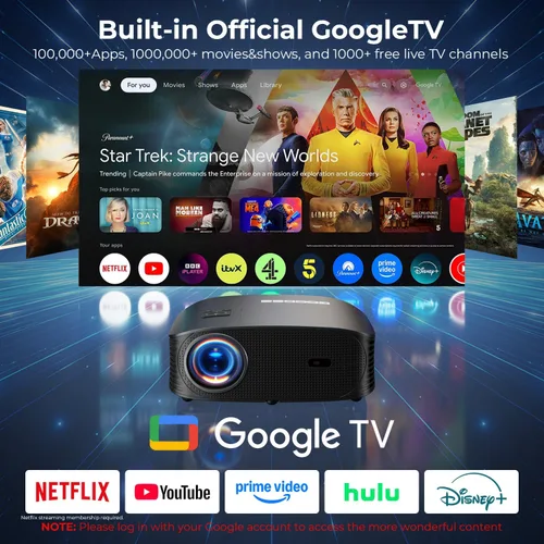 Vista 2 de GOODEE Mini Projector [Official Licensed Google TV] Built-in Apps