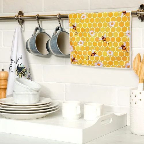 Vista 2 de Kajaia 4 toallas de cocina de abeja, diseño de abeja de miel, decoración de cocina, gnomo, sol, tela de verano, regalo de verano, paño absorbente