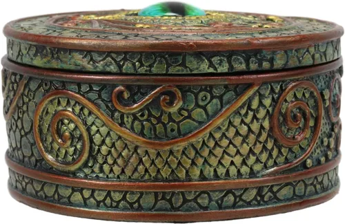 Vista 2 de Ebros Gift Ojo del dragón y las escamas - Joyero decorativo redondo de 4 pulgadas de ancho, medieval renacentista, alquimia alada, fantasía, Sauron