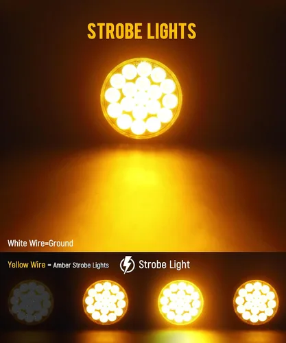 Vista 2 de Partsam Juego de 2 luces traseras redondas rojas de 4 pulgadas a luces estroboscópicas ámbar, 19 diodos con biseles cromados y coletas de cable de 3