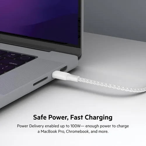 Vista 2 de Belkin Cable USB C a USB C, 6.6 pies, 100 W, cargador tipo C, cable de carga para iPhone, suave, trenzado, flexible para iPhone 17, Galaxy S25
