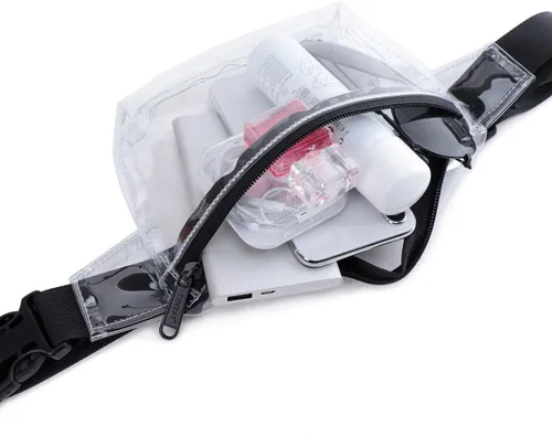 Vista 6 de TINYAT - Cangurera transparente pequeña aprobada para el estadio para mujeres, bolsa de cinturón transparente impermeable para conciertos, deportes