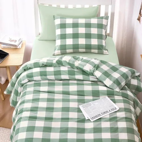 Vista 4 de Wake In Cloud - Juego de funda de edredón de algodón gingham, a cuadros de búfalo a cuadros granja, juego de ropa de cama de percal texturizado 100%