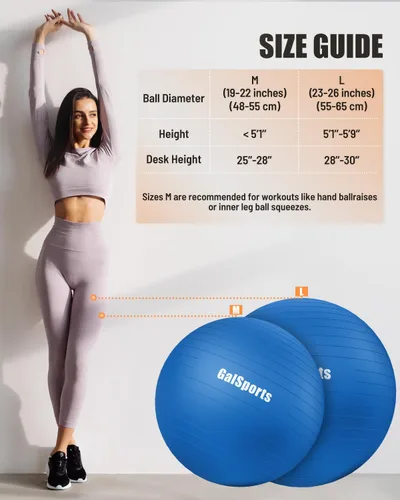 Vista 7 de GalSports - Pelota de estabilidad antideslizamiento y antiestallido - Bola suiza para gimnasio en casa y terapia física