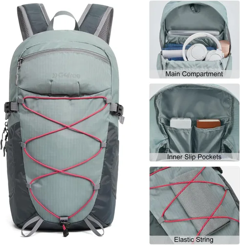 Vista 3 de G4Free Mochila de senderismo ligera de 30L para hombres y mujeres, paquete de día aprobado por aerolíneas para viajes, trabajo de negocios, fácil